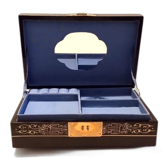 Vintage Asian Laquer Ware Carved Stone Jewelry Box - Picture 3 of 10